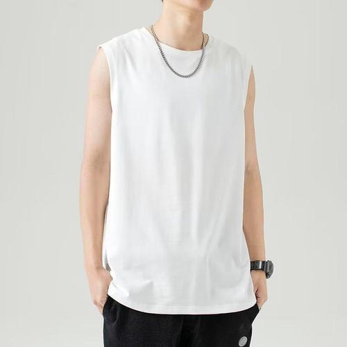 Summer Harbor Wind Simple Solid Color Sleeveless T-Shirt for Men Trend Brand Loose Ins Fashion Cardigan Backless Top Round Neck Base Shirt Trend