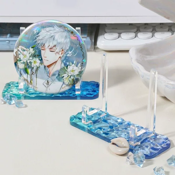 Acrylic Water Ripple Display Stand for Commemorative Coins, Desktop Badge Holder, Flow Resin Merchandise Stand
