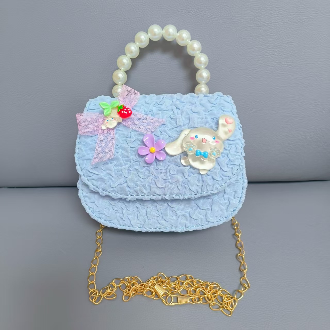 Bow Pearl Princess Handbag Meileti Kulomi Girl Año Nuevo Cartera pequeña bolsa de cadena de viento fragante