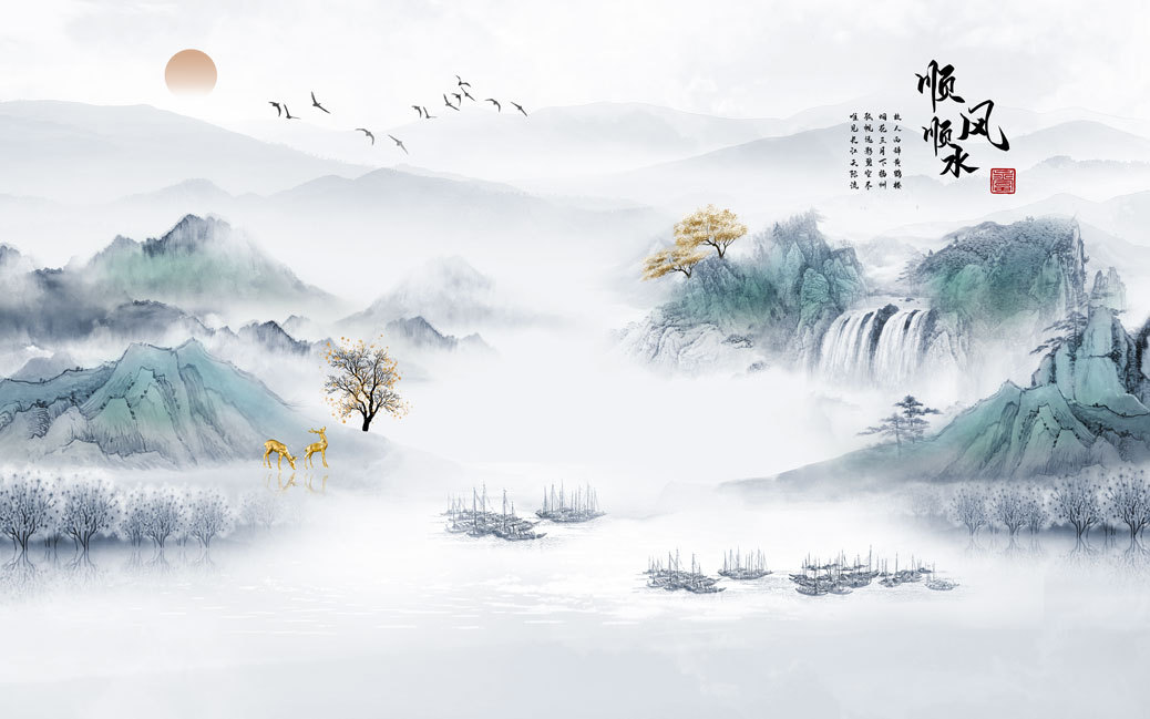 新中式山水背景墙