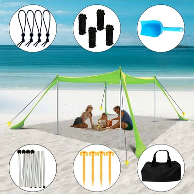 Avtomobil yan çətirləri — Tent Seaside Camping Awning - green-4-aluminum-poles-200160150cm