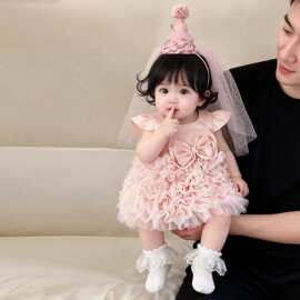 女宝宝百天抓周礼服裙2026春季新款小月龄婴儿连衣裙蛋糕蓬蓬裙