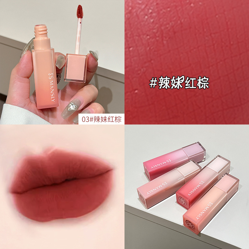 Manly gradiente tubo cuadrado pluma lápiz labial brillo de terciopelo mate niebla no es fácil de descolorar blanquear lápiz labial maquillaje al por mayor image 8