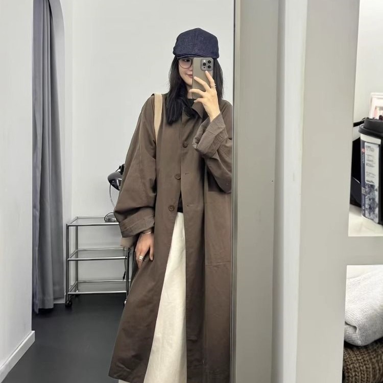 FG感风衣外套女春秋新款韩系小个子翻领格纹拼接中长款上衣服|undefined