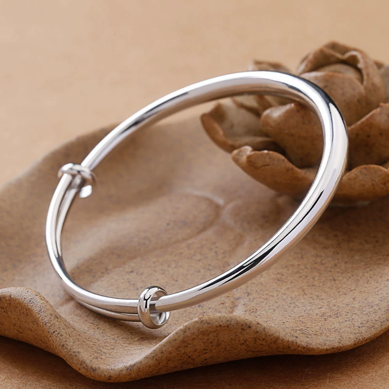 Glossy silver fashionable adjustable classic silver bracelet, simple and elegant design, Korean style
