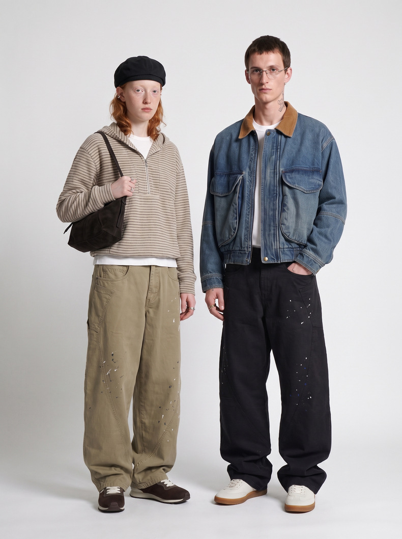 Inflation Hand-Painted Splatter Wide-Leg Cargo Pants