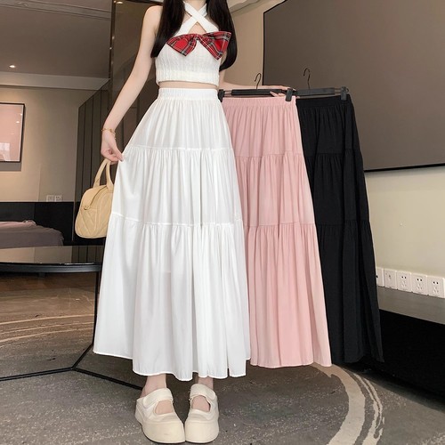 2025 Spring/Summer Sweet & Elegant All-Match A-Line Skirt: Slimming High-Waisted Mid-Length Casual Flared Design