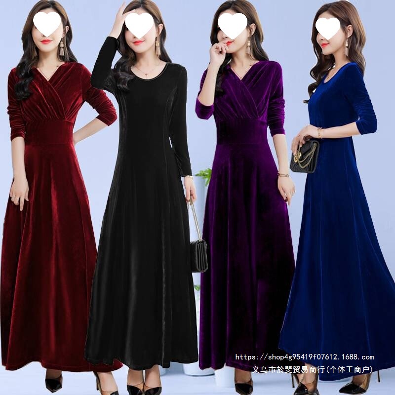 New Spring and Autumn Winter Gold Velvet Dress for Women, Plus Size, Slim Fit, Elegant, Slimming, Long Sleeve, Long Skirt New Spring and Autumn Winter Gold Velvet Dress for Women, Plus Size, Slim Fit, Elegant, Slimming, Long Sleeve, Long Skirt