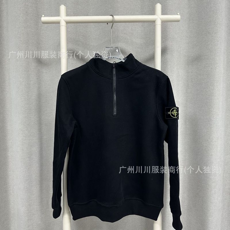 Stone石岛春秋新款ins罗盘臂徽半拉链套头衫纯色毛圈圆领宽松卫衣|undefined