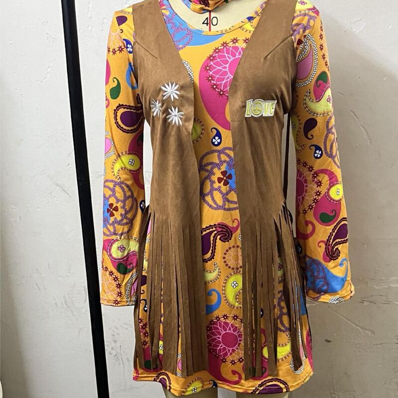 Ladies 60's 70's hippie costume hippie tassel costume disco Halloween jumpsuit Ladies 60's 70's hippie costume hippie tassel costume disco Halloween jumpsuit