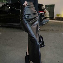2025秋冬新作レザースカート レディース レトロ風 ハイウエスト レザースカート ミモレ丈スカート Amazon PUレザー服 女性用 即納