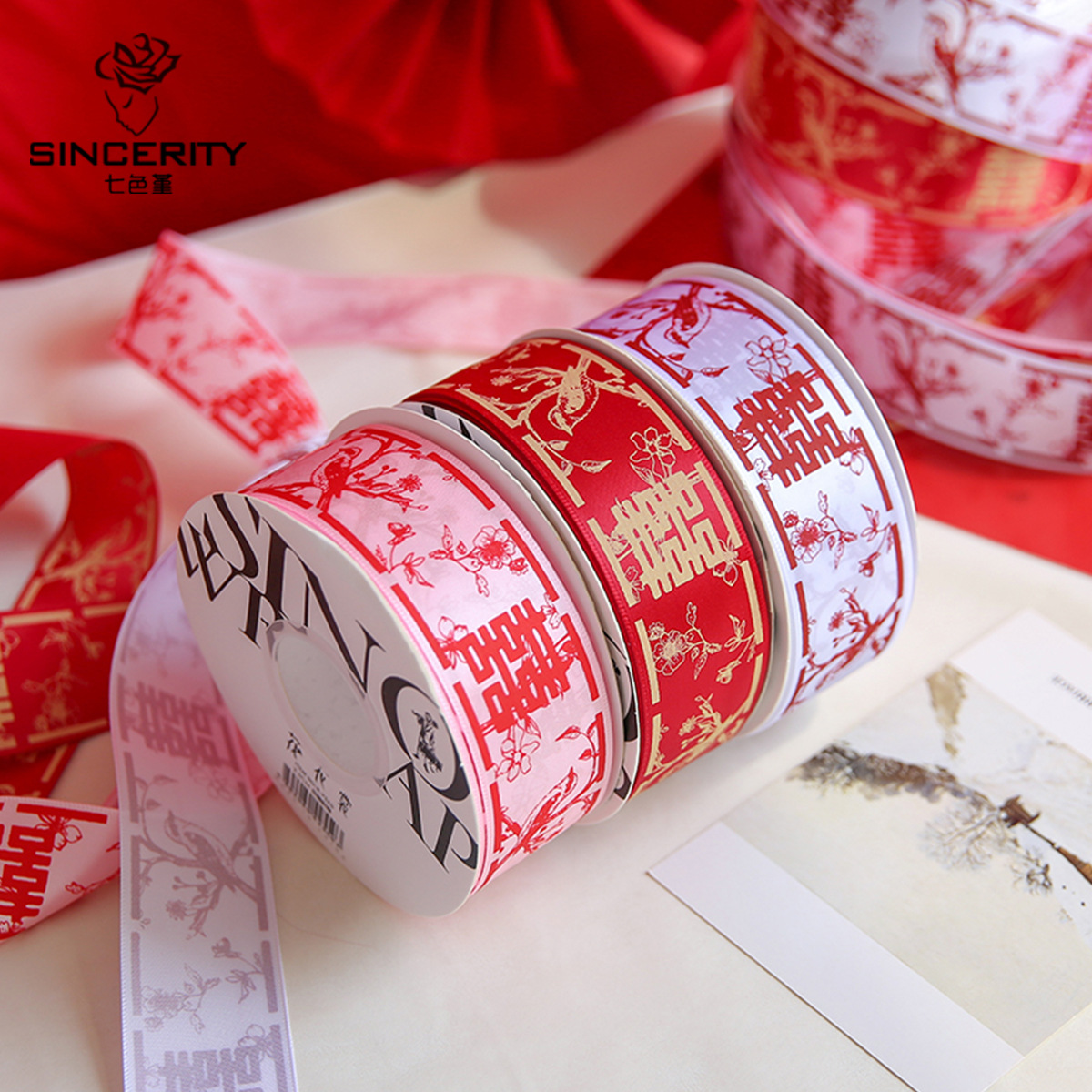 Siete colores cordier doble ala envasado cinta cinta artículos festivos envasado flor florista cinta material floral