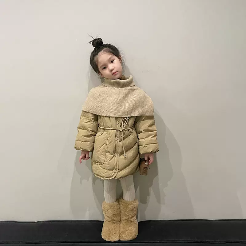 女童冬装新款韩版洋气时尚保暖羽绒服中长款外套百搭加绒打底裤潮
