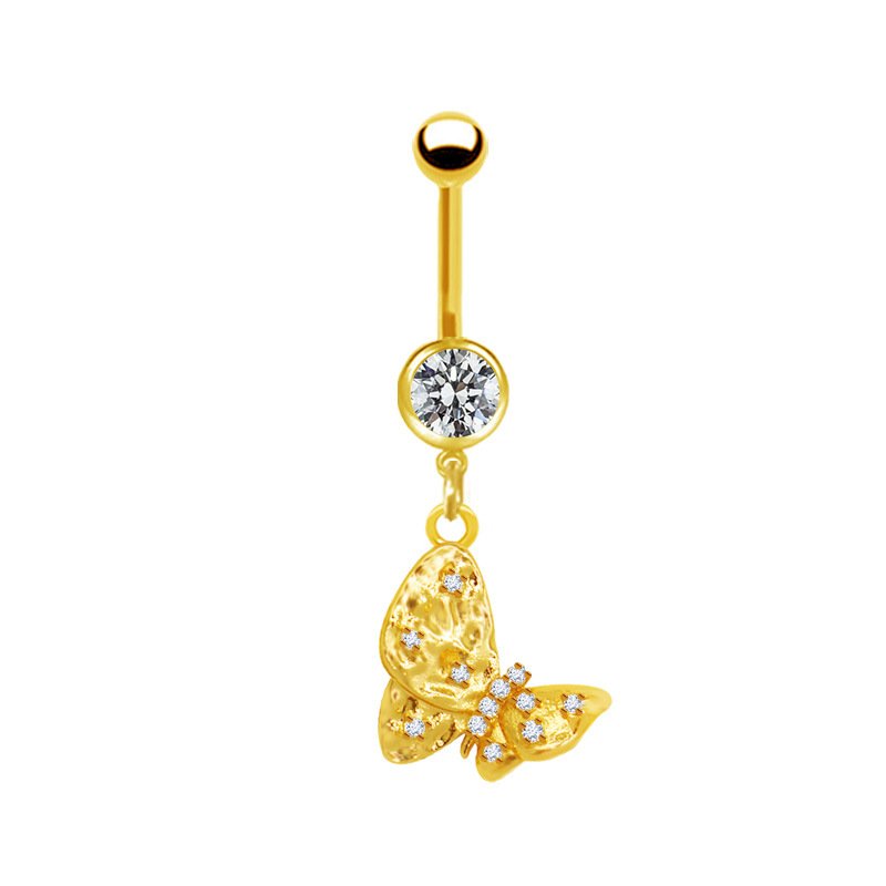 Navel Belly Button Ring With Butterfly Pendant Piercing Jewelry_voghion.com