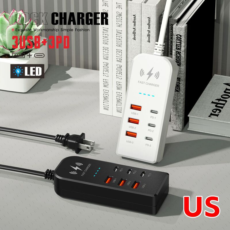 New Six-In-One Power Strip Mobile Phone Charger Multi-Port USB Charging Head Pd Socket Fast Charging with Cable Type-C