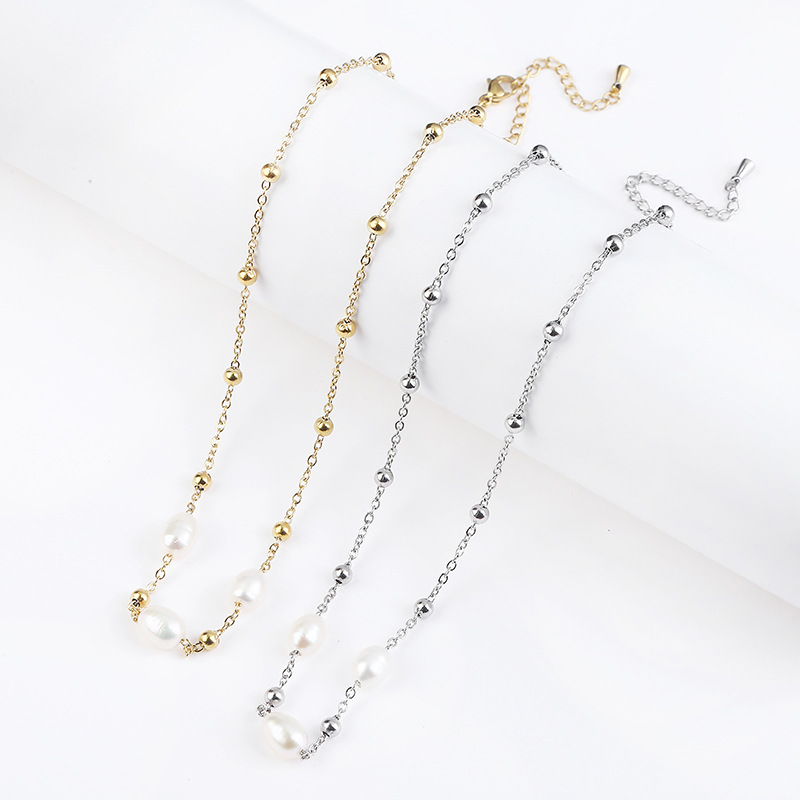 Water Droplets Pattern Elegant Water Droplets Stainless Steel Freshwater Pearl Beaded Necklace