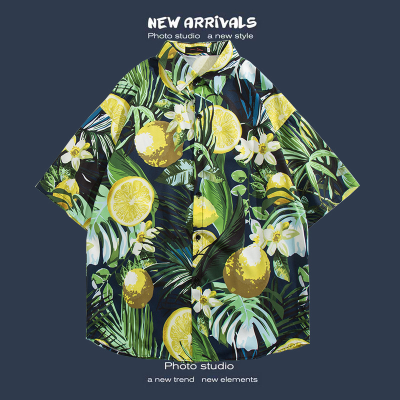 Camisa floral de manga corta Estilo de Hong Kong estilo retro de vetiver Estilo coreano moda guapo camisa de hombres y mujeres de moda y top de hadas