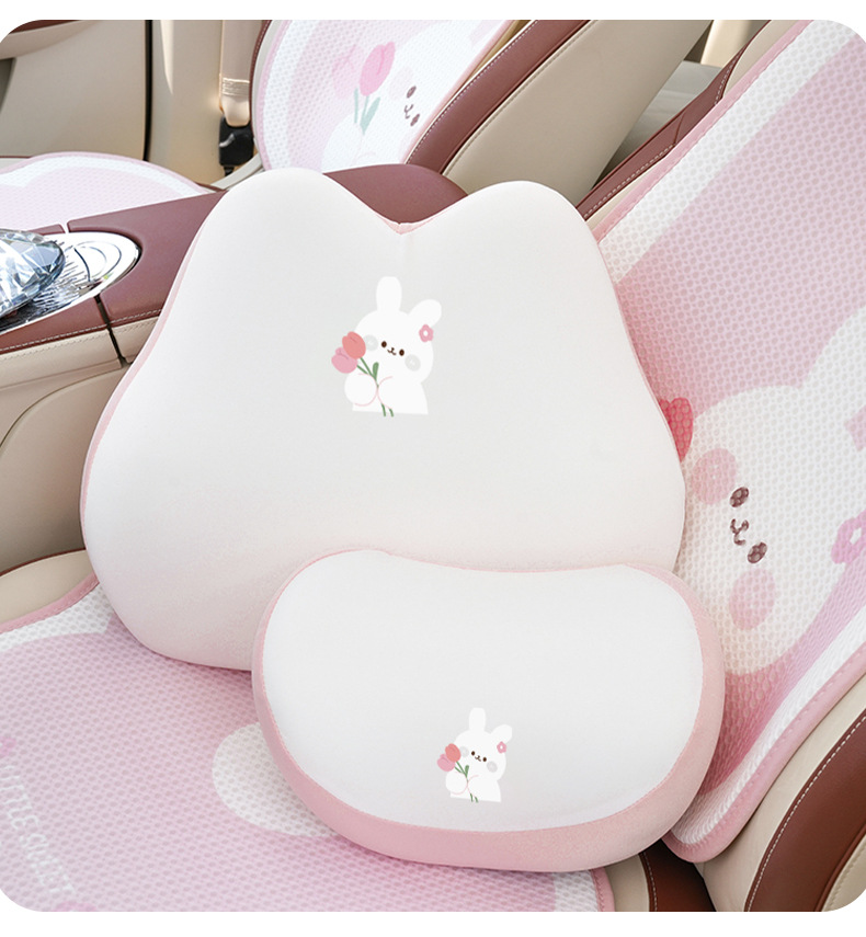 Tulip Bear Car Headrest Cute Memory Foam Soft Car Neck Pillow Waist Pillow Cartoon Comfortable Cushion