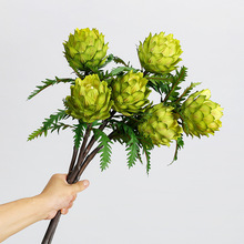 新款仿真绿植假花短枝朝鲜蓟洋蓟菜蓟凤梨头样板间软装美陈装饰品