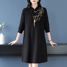 妈妈秋冬装高贵旗袍连衣裙中老年女厚款加肥大码针织打底毛衣裙子