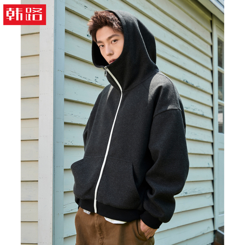Customized/American-Style Retro Woolen Hooded Sweatshirt, Autumn Style Loose Hoodie, Color-Blocking Zipper Jacket