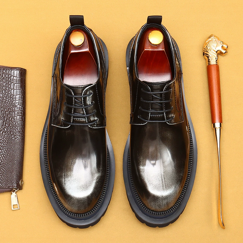 Shoes English style for leather shoes, high classic suit for leisure platform, footwear