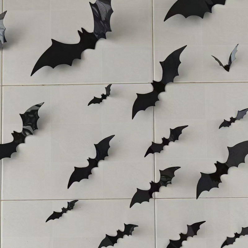 Cross-Border Halloween Decoration Supplies Black Bat Stickers 3D Stereo Bat Party Decoration Scene Stickers Waterproof
