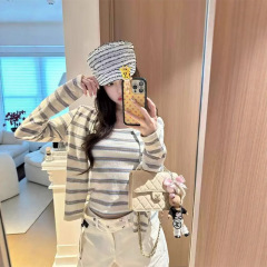 复古休闲设计感撞色条纹开衫女2025年新款小众修身百搭背心两件套