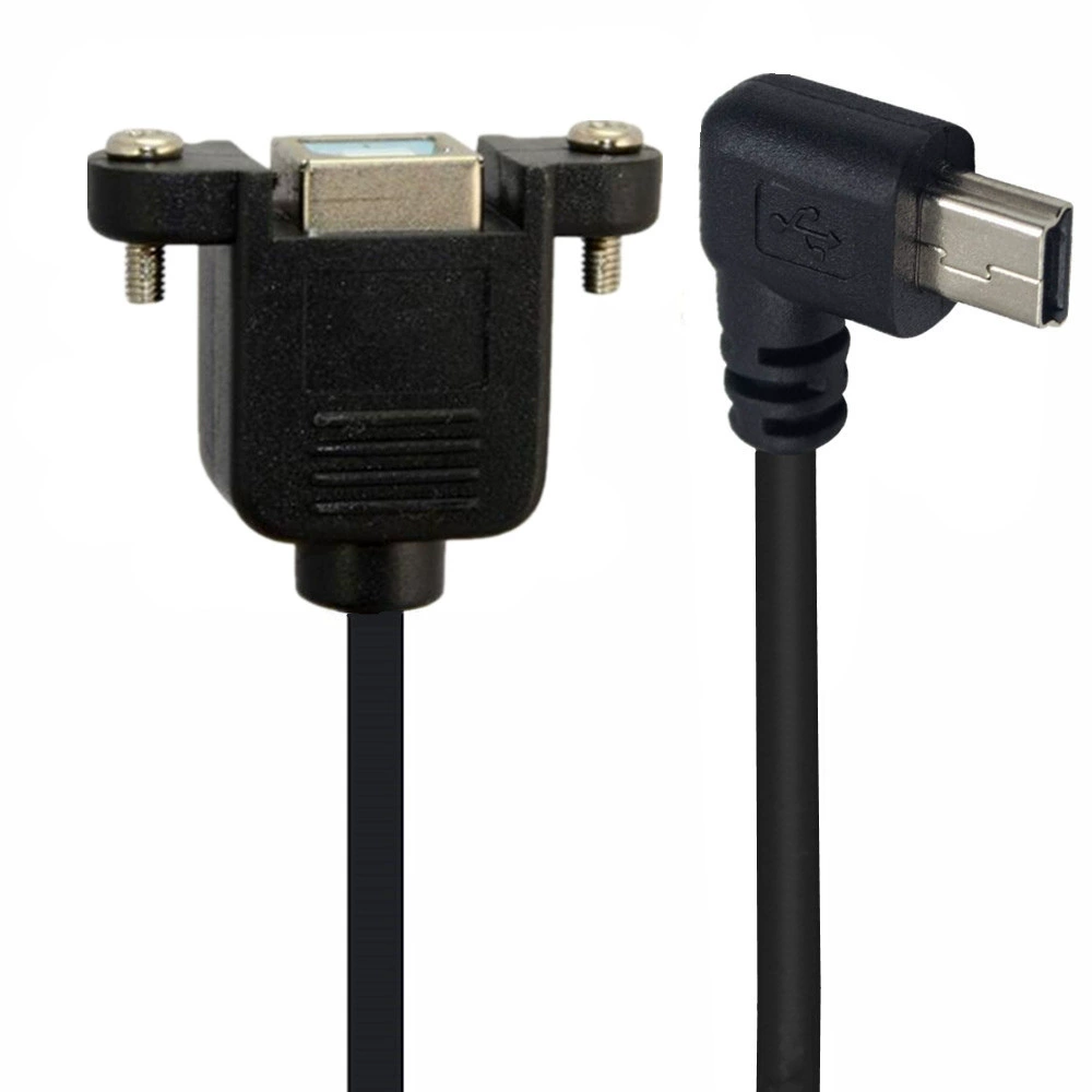 Кабель с разъёмом USB mini 5pin на USB B (гнездо) с ушками для крепления на панель, левый/правый, угол 90°