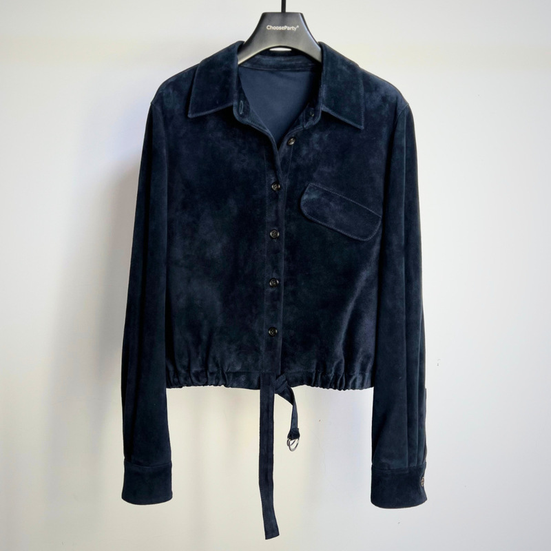 [CP] Designer women's clothing counter, genuine mixed sheepskin suede leather, fitted, short leather jacket