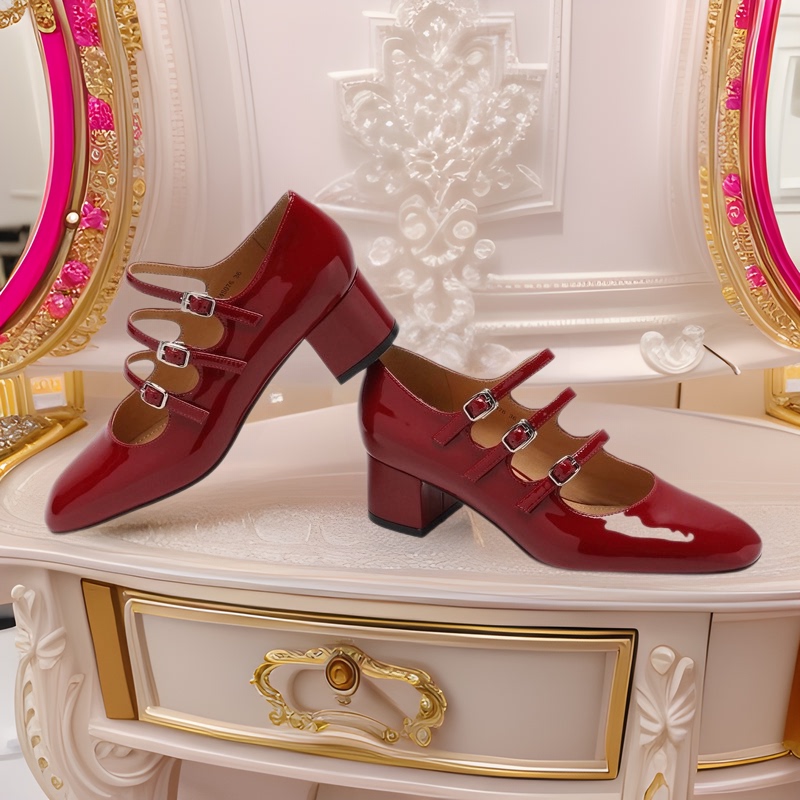 Hepburn Style~Mary Jane Red Shoes 2026 New Model Chunky High Heels with Buckle French-Style Single-Strap Shoes for Women Lolita
