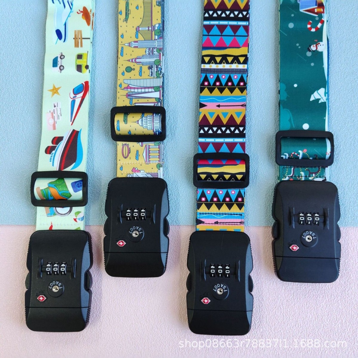 Customs-Locked Heat Transfer Luggage Straps in Stock, One-Piece Dropshipping, Direct Sales from the Manufacturer, Outdoor Travel Trolley Case Explosion-Proof Straps