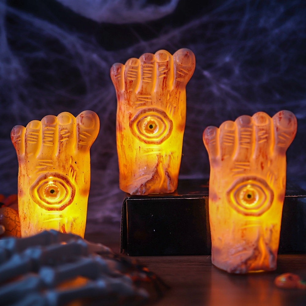 Decoración de Halloween, lámpara de calabaza, diseño de vacaciones, simulación de plástico, banda de pies rotos, globo de sangre, lámpara de vela electrónica