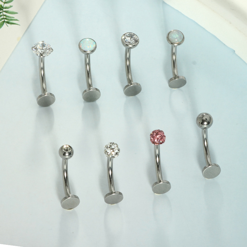 Stainless Steel Curved Barbell Navel Ring Multi-Diamond Belly Button Piercing Jewelry Fashion Silver 2025 Summer detail image 5