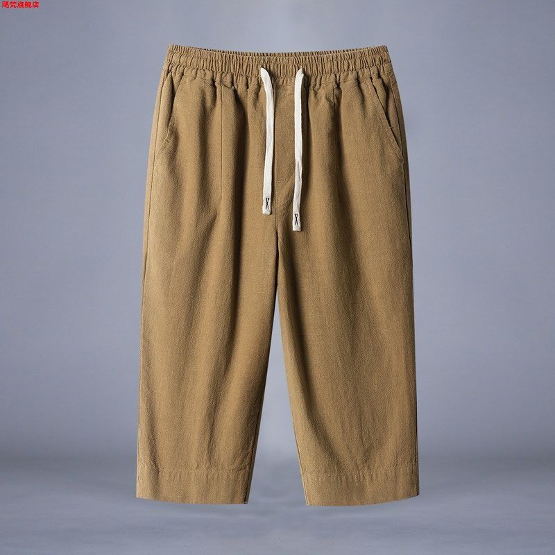 2024 Cotton and Linen 7 Capri Pants Men's Summer Loose Thin New Chinese Style Straight Shorts plus size Linen Pants