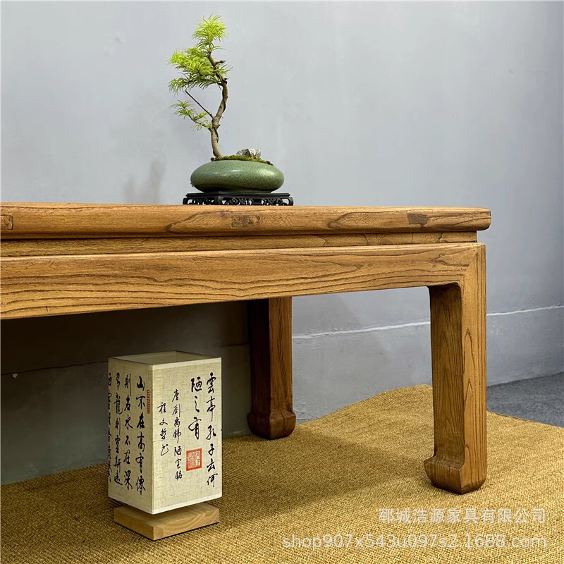 古い楡の木のお茶のいくつかの窓のテーブルの純粋な実木のほぞの禅の意は古い中国式の家庭の原木の工夫の茶台の低いテーブルに似せます。|undefined