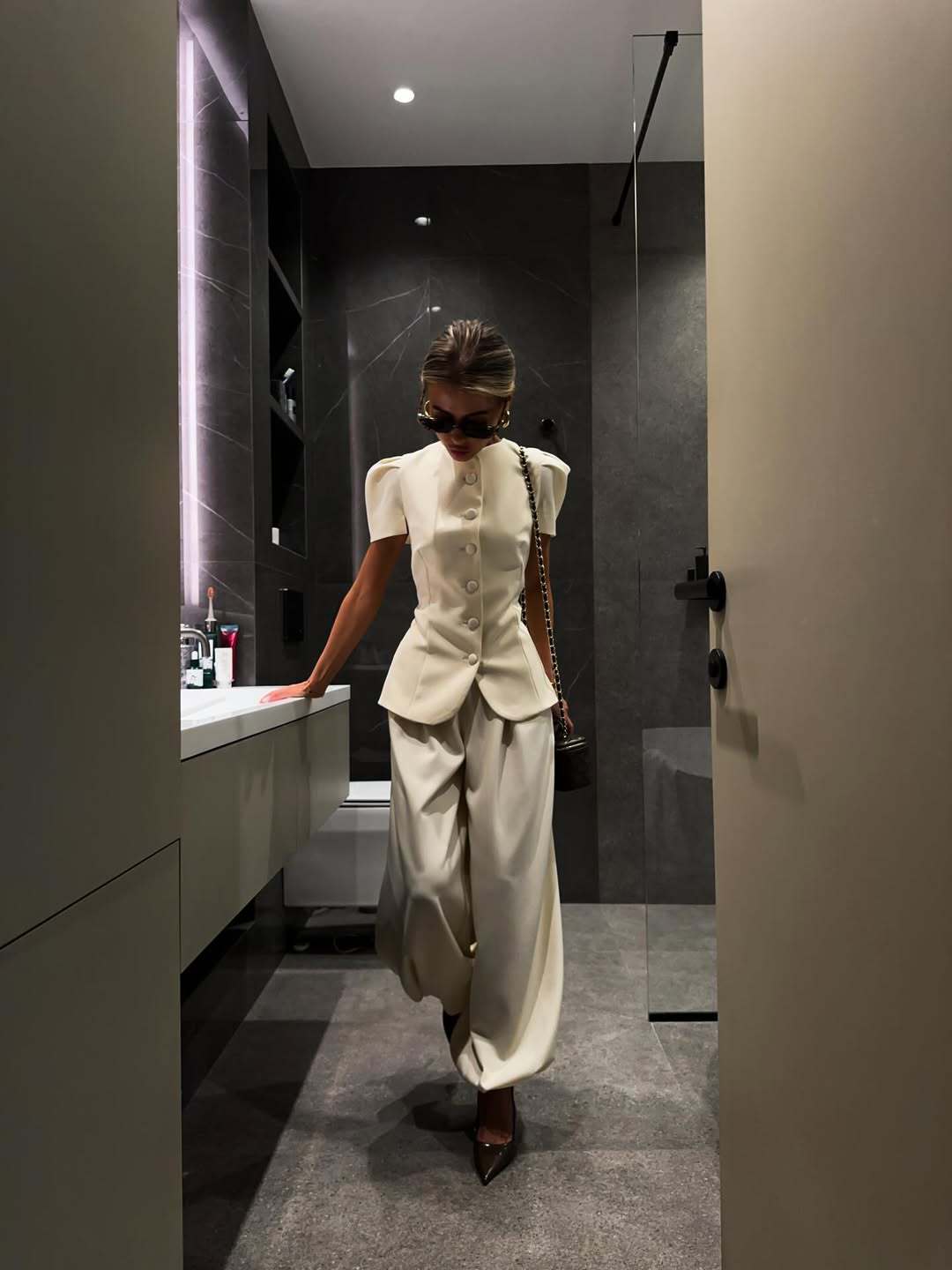 Elegant Women's Two-Piece Set: Blazer Style Jacket With High-Waisted Wide-Leg Trousers, Trendy Suit Outfit_ecoleips.com