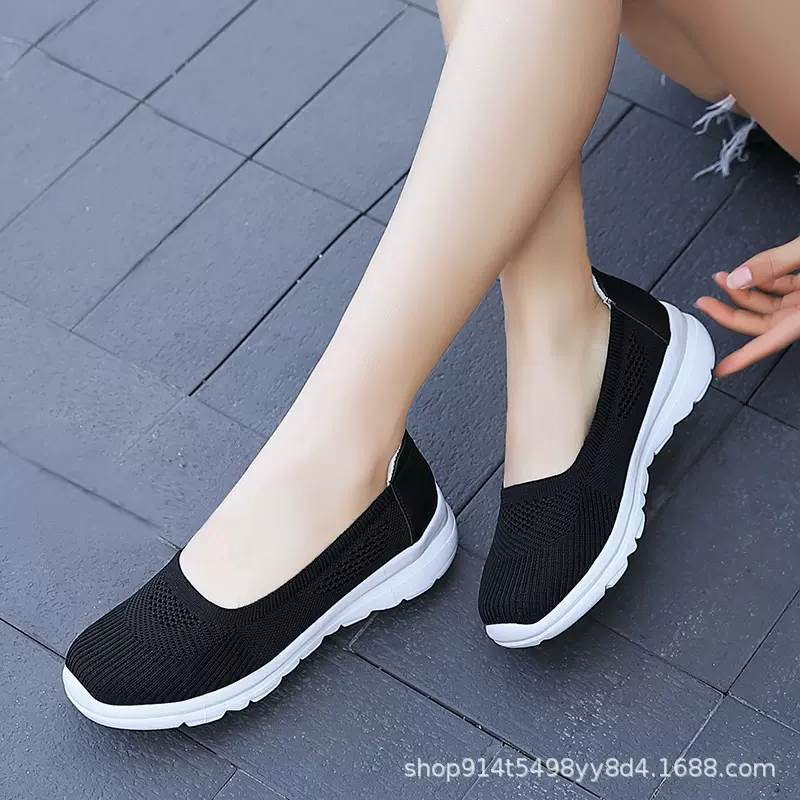 夏季老北京布鞋女一脚蹬浅口妈妈鞋平底舒适轻便圆头透气懒人鞋