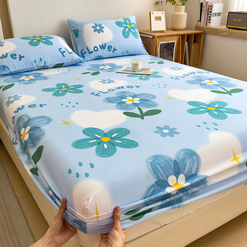 Funda de cama cepillada de algodón cubierta protectora de colchón de una sola pieza 2024 nueva funda de cama impresa para una sola persona para todas las estaciones