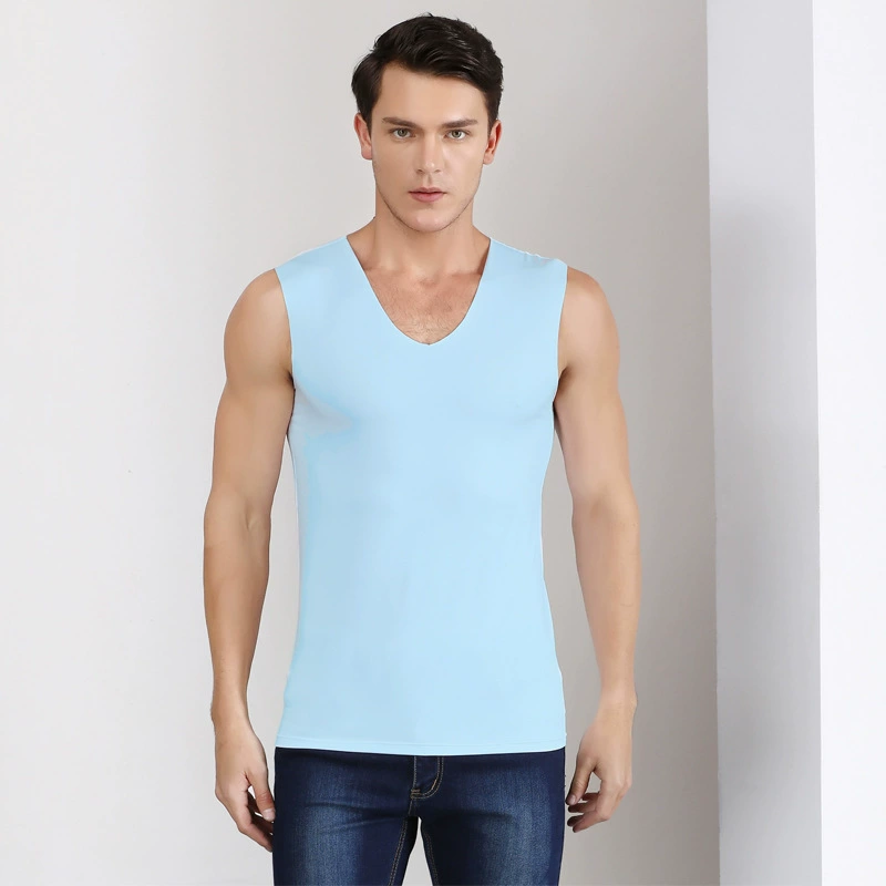 Спортивный летний топ бесрукавка, V-образный вырез, плотный, slim fit
