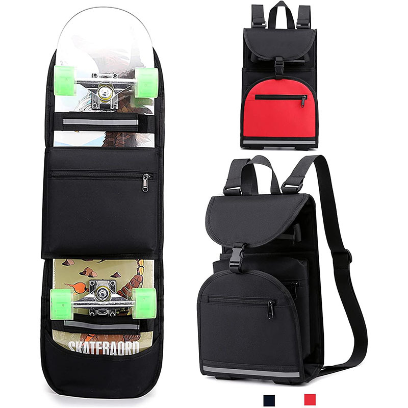 Customizable foldable skateboard backpack, dual-kick longboard electric skateboard bag, multifunctional leisure sports bag
