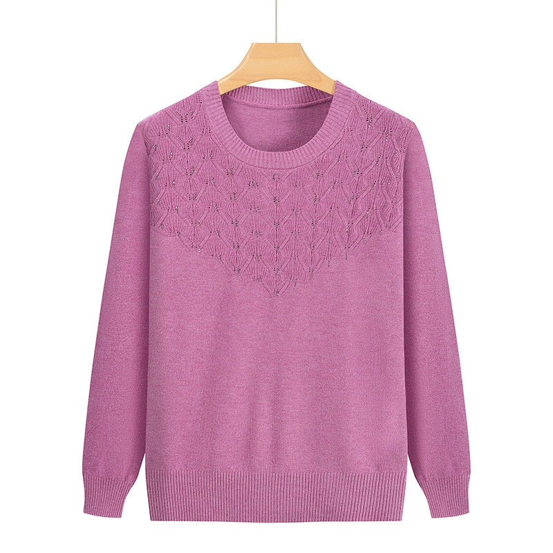 Фабрика-производитель, весенне-осенние свитера для среднего и пожилого возраста, вязаные бабушкой однотонные вышитые пуловеры для мам, эластичная рубашка