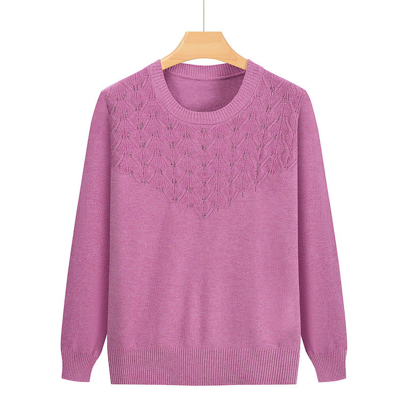Source Factory Middle-Aged and Elderly Spring & Fall Sweaters Grandma's Knitted Pure Color Embroidered Mother's Wear Bottoming Pullover Elastic Shirt