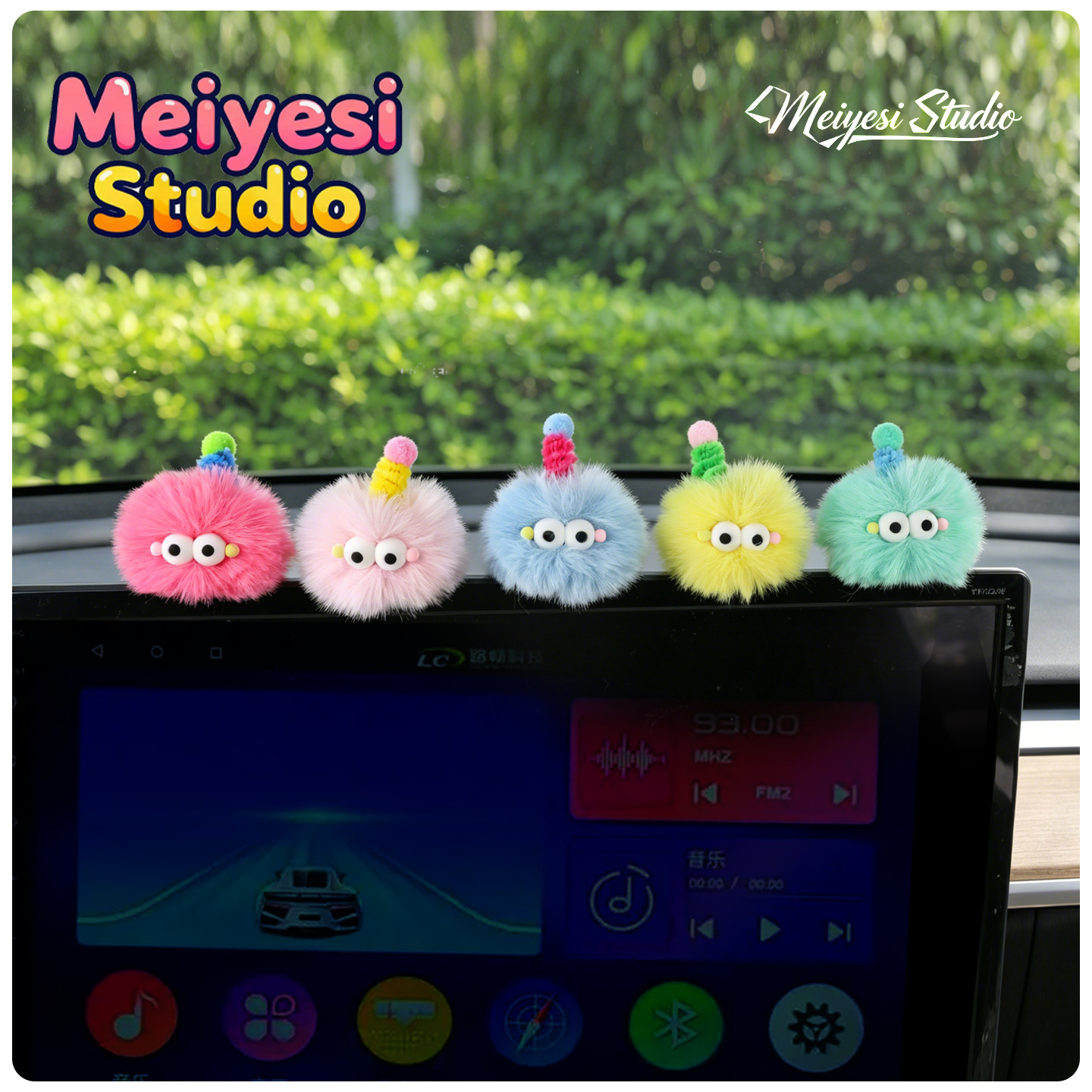 Joyas de automóviles adornos de automóviles lindos bolas de peluche interior de automóviles pantalla de control central decoración de pantalla pequeña adornos