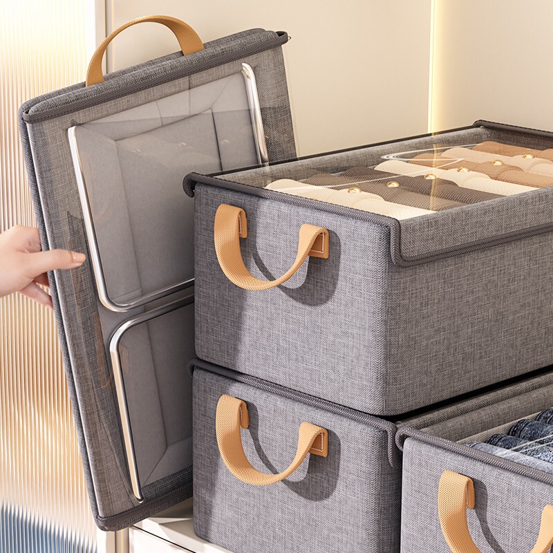 Cationic Upgraded Foldableable Clothing Storage Box with Lid, Home Wardrobe Layered Fabric Clothing and Pants Organizing Box