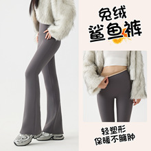 灰色加绒微喇叭裤女高腰2025秋冬季新款鲨鱼裤紧身瑜伽外穿打底裤