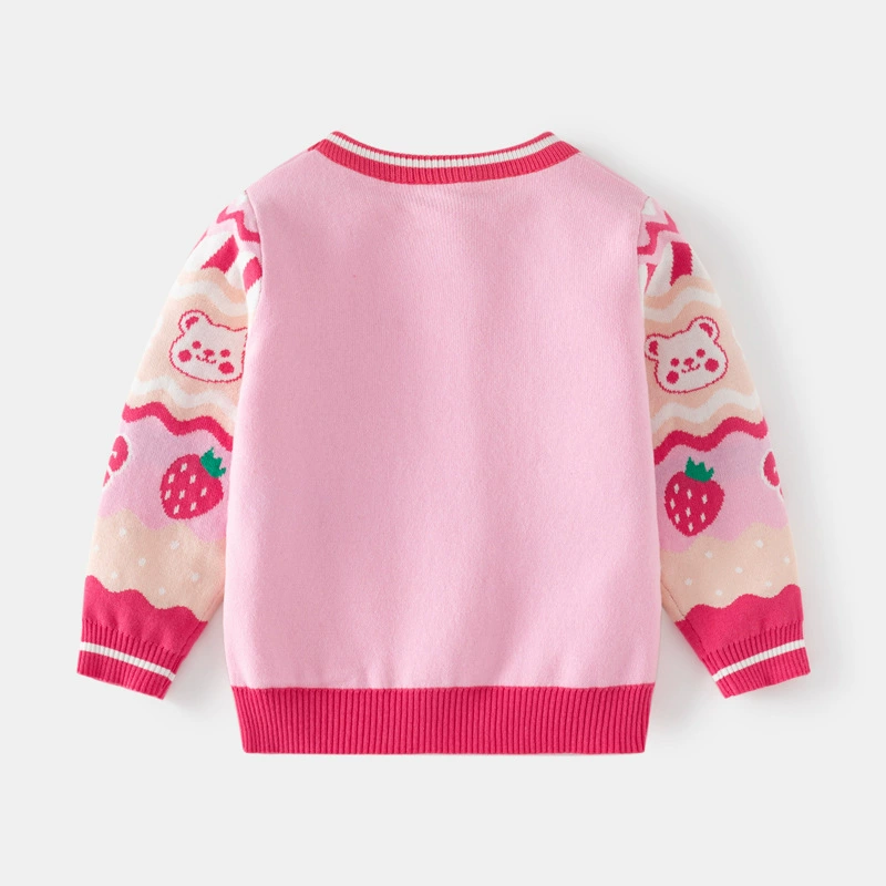 Фуксия свитер, осень детский knitted клубника, корейский стиль, детская одежда, с маленькими медведями