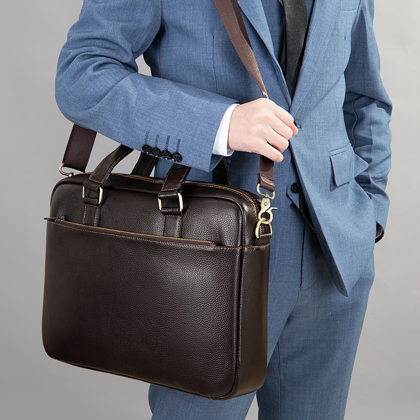 Men's Premium Business Leather Briefcase Handbag Large Capacity For Laptops And Tablets High-End Feel_voghion.com