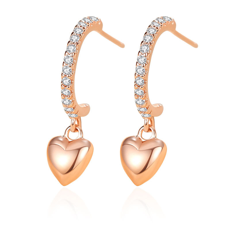Aretes de amor 925 plata viento frío lleno de diamantes moda en forma de corazón pendientes de lujo ligero personalidad nicho 9 pendientes de sentido avanzado