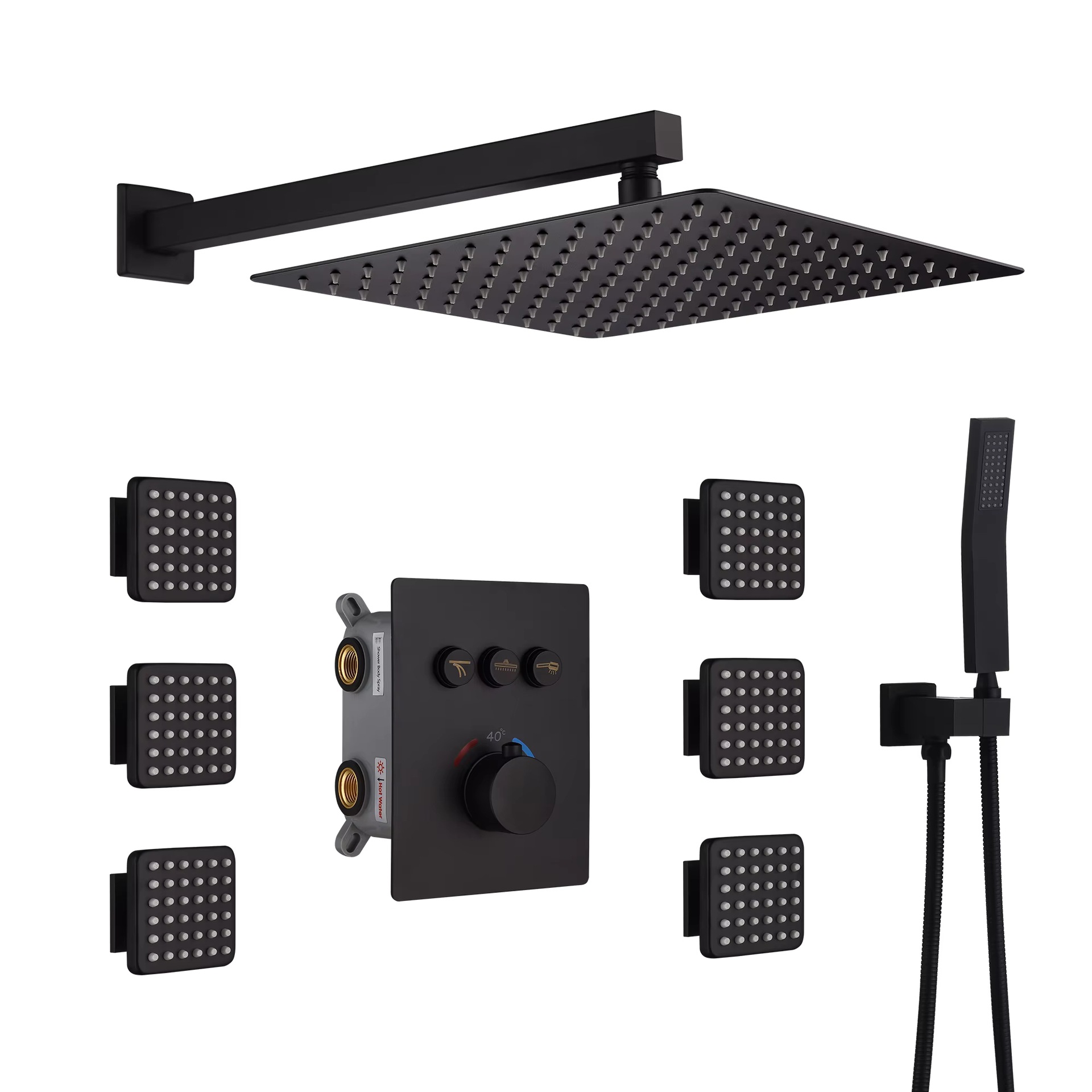 Hidden shower suit cross-border embedded shower all copper valve body hot-melt embedded box wall shower faucet